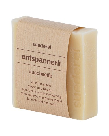 Naturseife Duschseife - Entspannerli mit Melisse - Vegan mit Verpackung seitlich