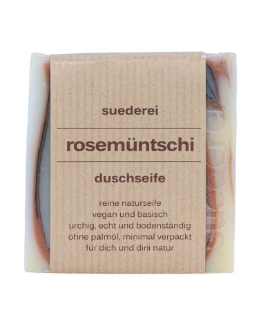 Naturseife Duschseife - Rosenmüntschi Wildrose - Vegan mit Verpackung frontal
