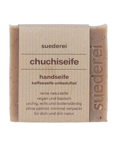 Naturseife Duschseife - Chuchiseife mit Kaffee - Vegan mit Verpackung frontal