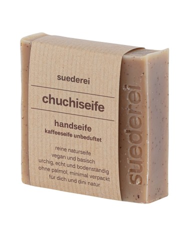 Naturseife Duschseife - Chuchiseife mit Kaffee - Vegan mit Verpackung seitlich