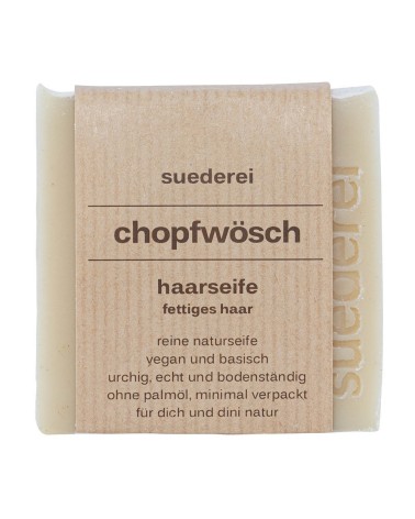 Naturseife Haarseife - Chopfwösch mit Lavaerde - Vegan mit Verpackung frontal