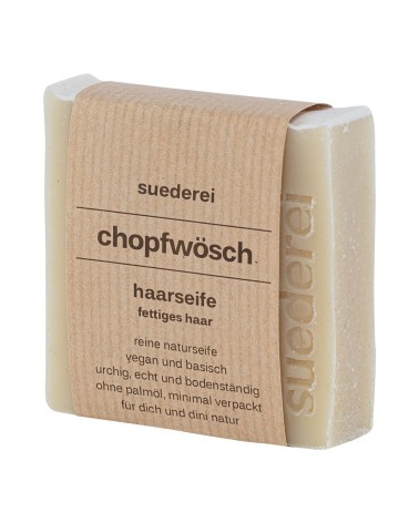 Naturseife Haarseife - Chopfwösch mit Lavaerde - Vegan mit Verpackung seitlich