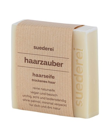 Naturseife Haarseife - Haarzauber mit Avocadoöl - Vegan mit Verpackung frontal