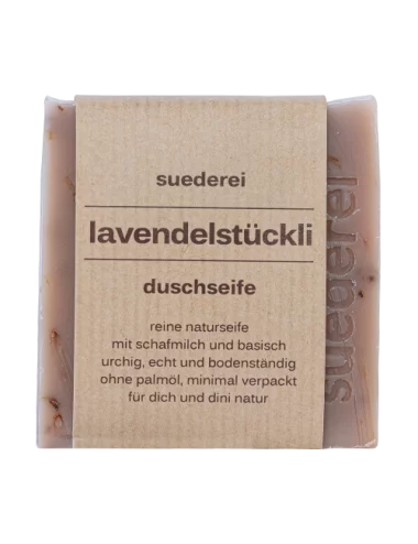 Lavendelstückli Duschseife mit Lavendel - Naturseife basisch verpackt frontal
