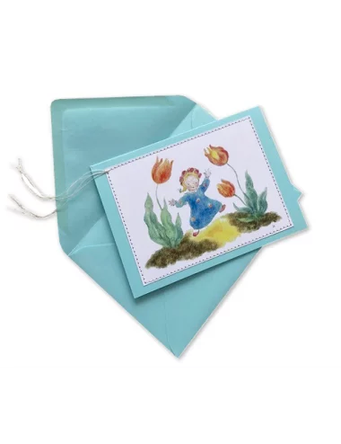 Glückwunsch- & Gruss Karte genäht - Tanz Meitli tanz! Vorderseite