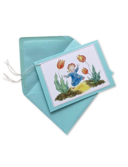 Glückwunsch- & Gruss Karte genäht - Tanz Meitli tanz! Vorderseite