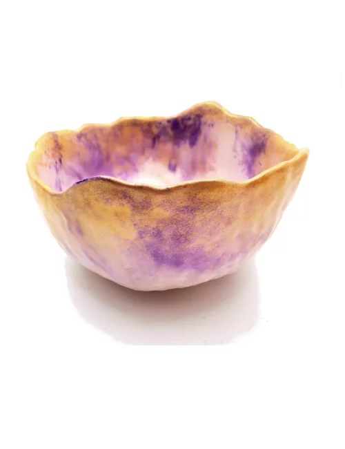 Schale Violetta aus Gips - runde Schmuckschale & Alltagsschale gold violett von vorne seitlich