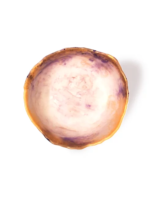 Schale Violetta aus Gips - runde Schmuck & Alltagsschale gold violett von oben