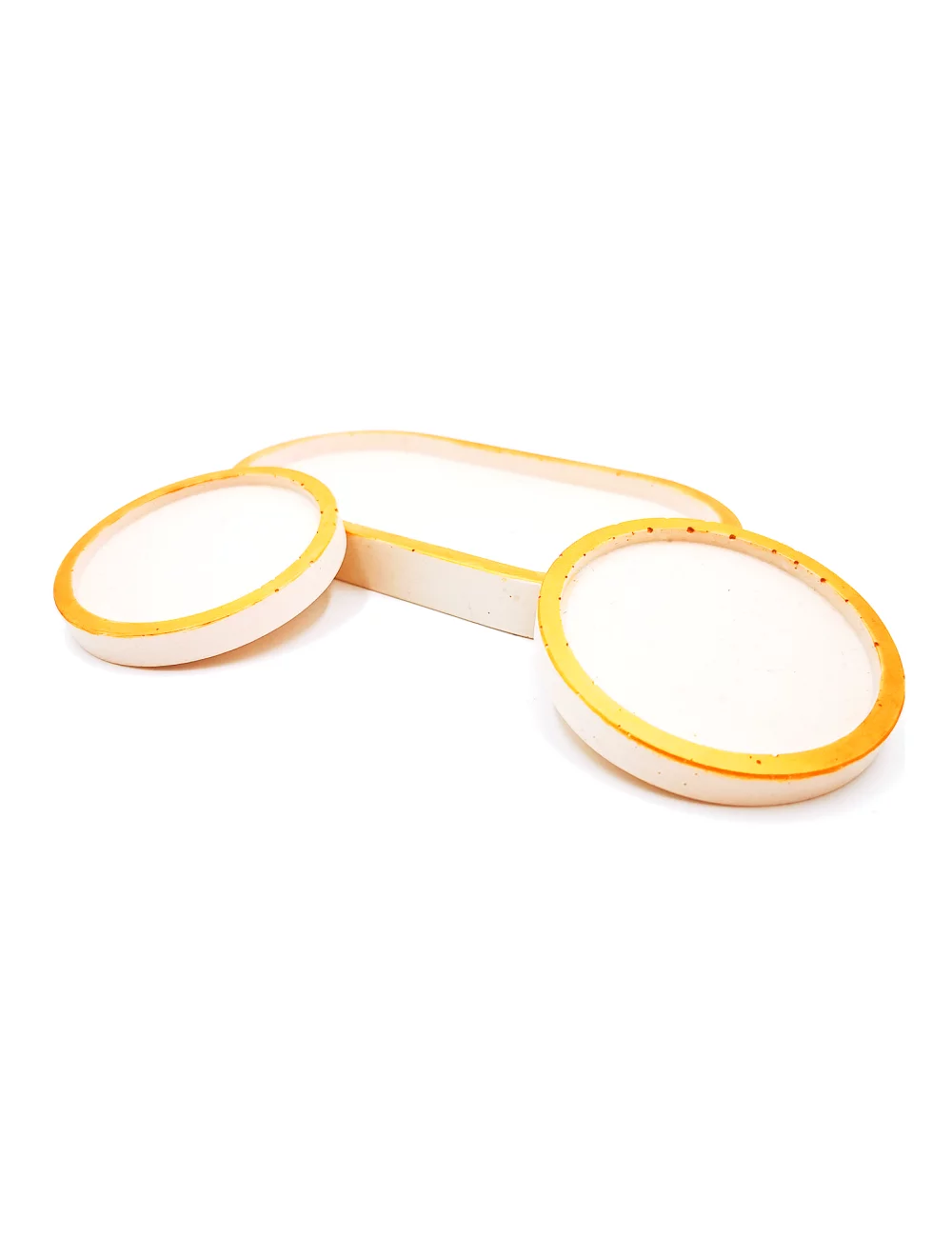 Kaffeeset & Teeset Tablett - Dekorservice, Schmuckschale & Untersetzer gold - 3er Set seitlich