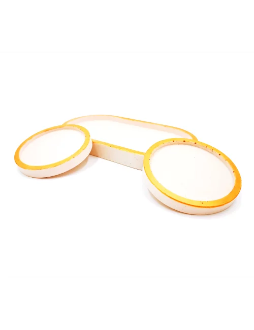 Kaffeeset & Teeset Tablett - Dekorservice, Schmuckschale & Untersetzer gold - 3er Set seitlich