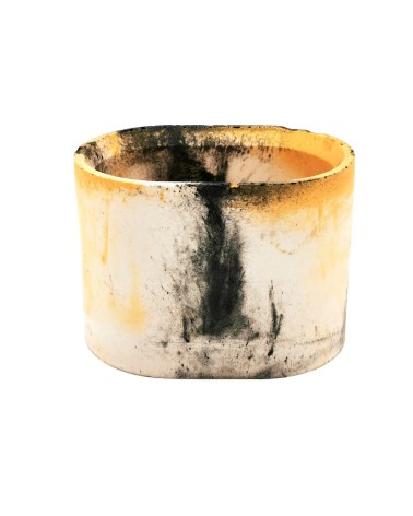 Gefäss Sunset aus Gips - ovaler Topf & Behälter gold-schwarz - bild seitlich frontal ohne Deckel