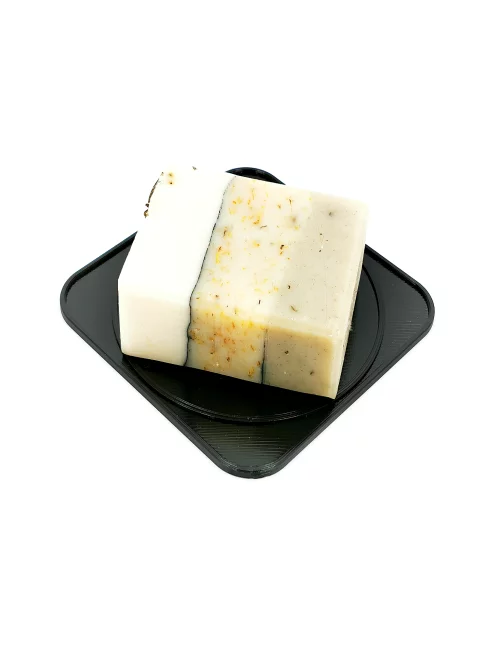 Abtropfunterlage & Untersetzer aus Kunststoff schwarz - Design Tropfen - mit Seife illustriert