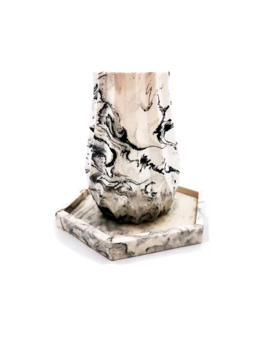 Vase aus Gips - kleine Blumenvase & Dekorvase 'Palisade' marmoriert mit Untersetzer sechseckig