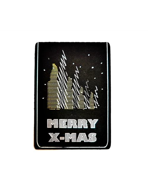 Kleine Spruchkarte & Grusskarte Kerzen - Weihnachten "Merry X-Mas" gold-silber auf schwarz Vorderseite