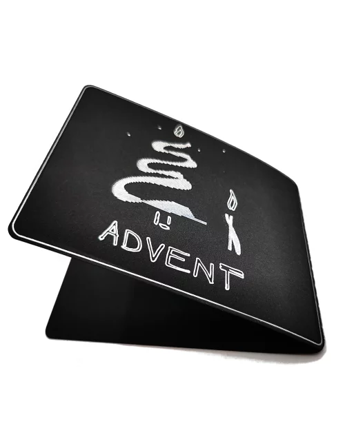 Spruchkarte & Grusskarte Kerzenbaum - Weihnachten "Advent" silber auf schwarz Vorderseite einlagig aufklappar