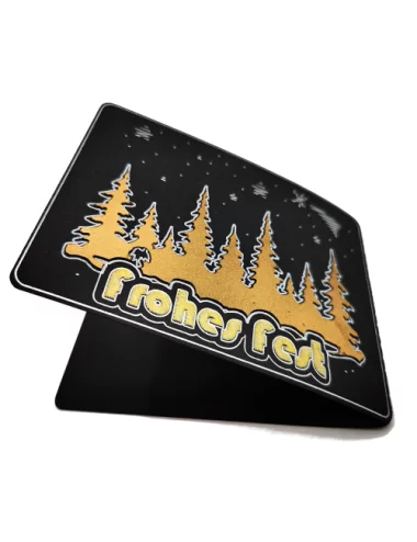 Spruchkarte & Grusskarte Winterwald - Weihnachten "Frohes Fest" gold auf schwarz liegend von oben