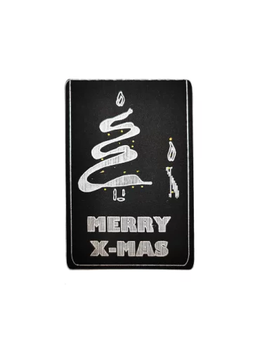 Kleine Spruchkarte & Grusskarte Tannenbaum - Weihnachten "Merry X-Mas" gold-silber auf schwarz Vorderseite