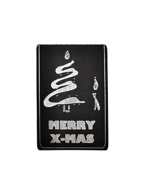 Kleine Spruchkarte & Grusskarte Tannenbaum - Weihnachten "Merry X-Mas" gold-silber auf schwarz Vorderseite