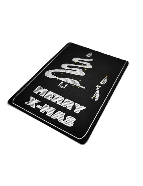 Kleine Spruchkarte & Grusskarte Tannenbaum - Weihnachten "Merry X-Mas" gold-silber auf schwarz, liegend