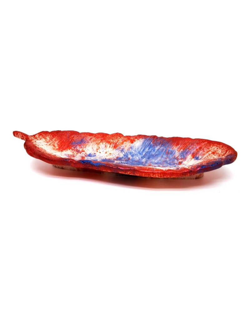 Schale Blatt aus Gips - ovale Alltagsschale & Schmuckschale rot blau - seitlich