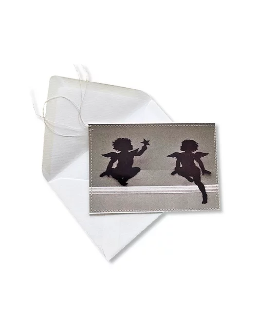 Glückwunsch-Karte & Grusskarte genäht - zwei Engel - Vorderseite