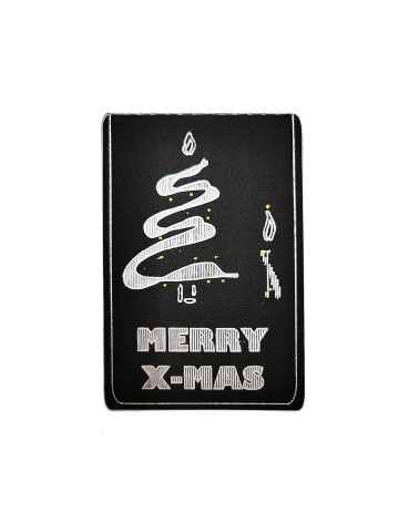 Kleine Spruchkarte & Grusskarte Tannenbaum - Weihnachten "Merry X-Mas" gold-silber auf schwarz Vorderseite