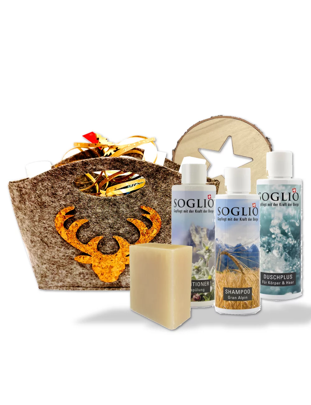 Geschenkset Herbst 3x Flüssigseife, Naturseife & Holzunterlage - Hirsch gross - Illustration alle Produkte