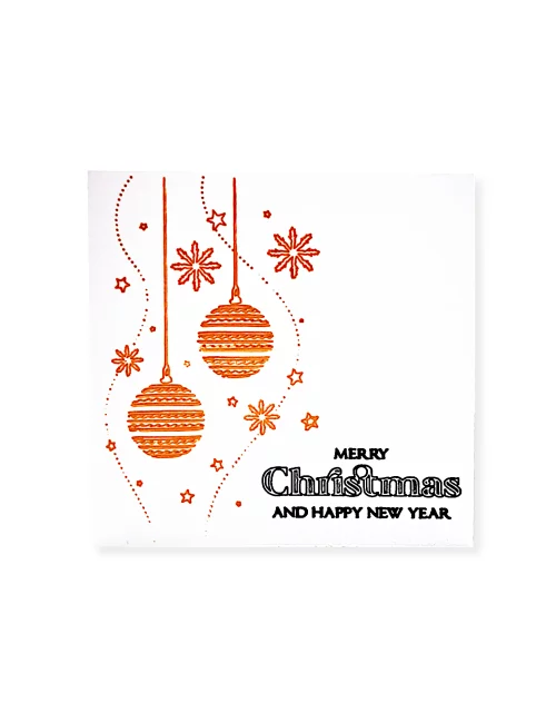 Spruchkarte & Grusskarte Weihnachtskugel & Sterne - Karte für Weihnachten "Merry Christmas" bronze auf weiss