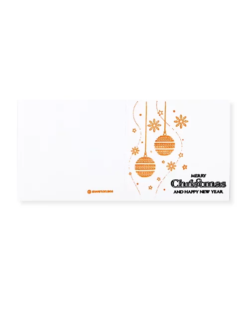 Spruchkarte & Grusskarte Weihnachtskugel & Sterne - Karte für Weihnachten "Merry Christmas" bronze auf weiss