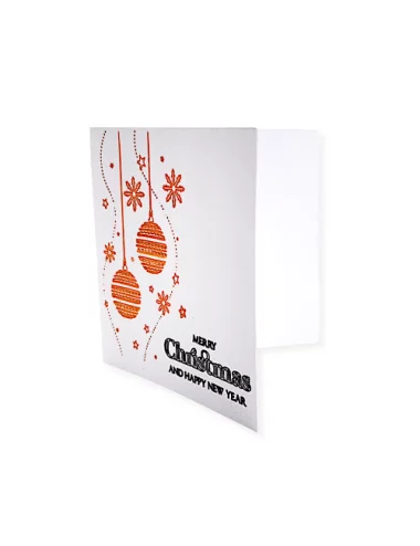 Spruchkarte & Grusskarte Weihnachtskugel & Sterne - Karte für Weihnachten "Merry Christmas" bronze auf weiss