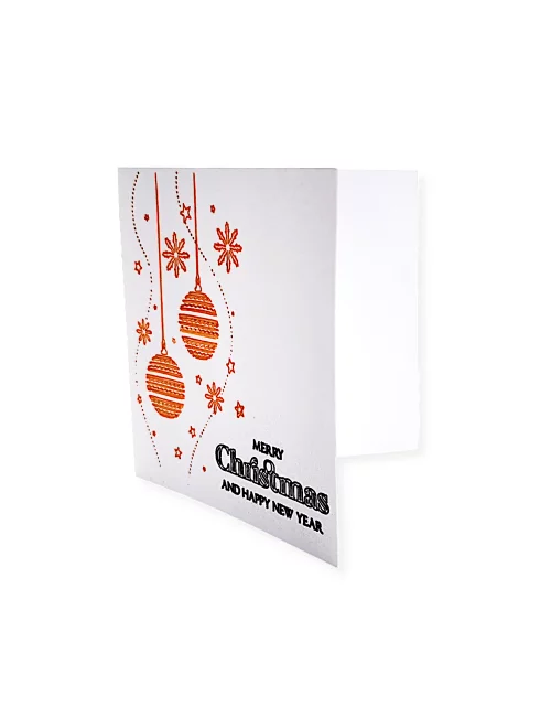 Spruchkarte & Grusskarte Weihnachtskugel & Sterne - Karte für Weihnachten "Merry Christmas" bronze auf weiss