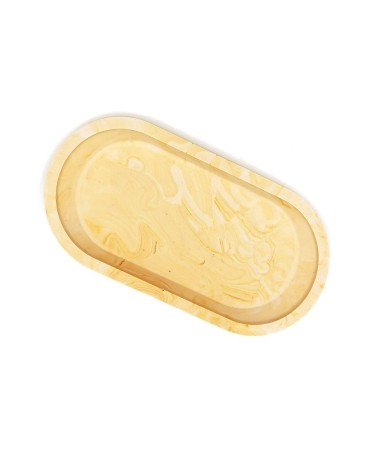 Schale aus Gips - ovale Dekorschale & Seifenschale marmoriert gelb - von oben