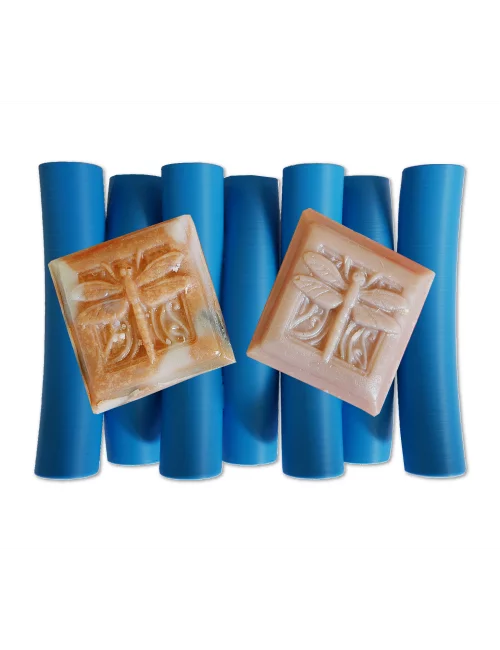 Seifenschale aus Kunststoff - Noodles in blau mit Seifen illustriert