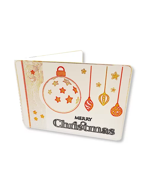 Spruchkarte & Grusskarte Weihnachtskugel - Karte für Weihnachten "Merry Christmas" gold-silber-bronze auf weiss