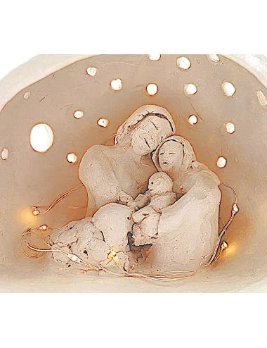 Krippe, Szene 1 mit Josef, Maria, Jesus-Kind und Schaf im Detail