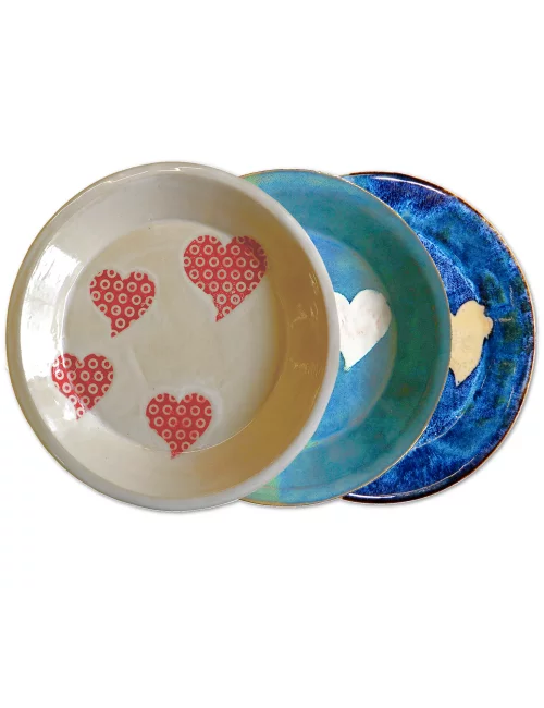 Dessert Ton-Teller varianten mit Herzen - mehrere Teller abgebildet