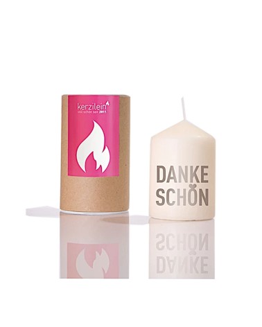 Stumpenkerze "Dankeschön Herz" grau - Flämmchen 8 x 6 cm