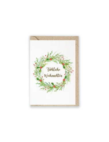 Weihnachtskarte & Grusskarte - Kranz "Fröhliche Weihnachten" mit Couvert