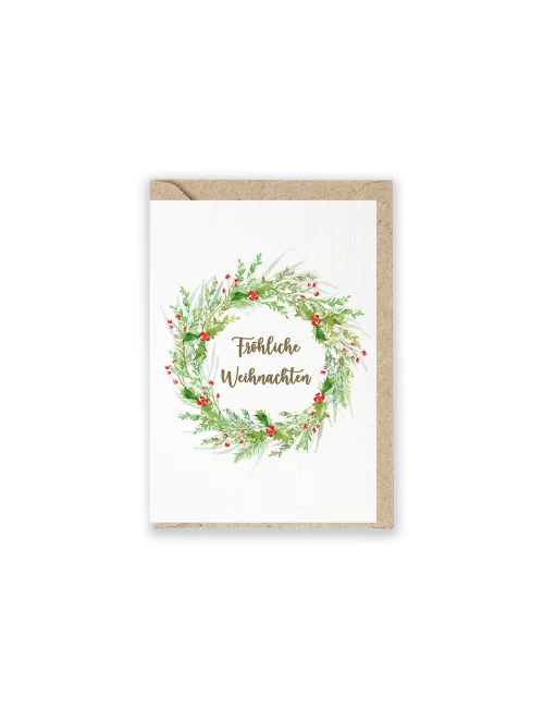 Weihnachtskarte & Grusskarte - Kranz "Fröhliche Weihnachten" mit Couvert