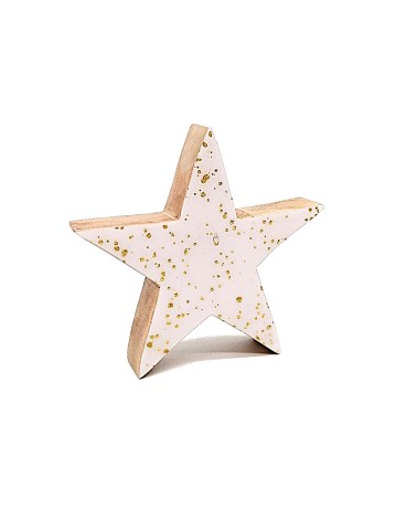 Stern aus Holz - Dekoration Weihnachten - weiss / gold - 9.5 cm seitlich