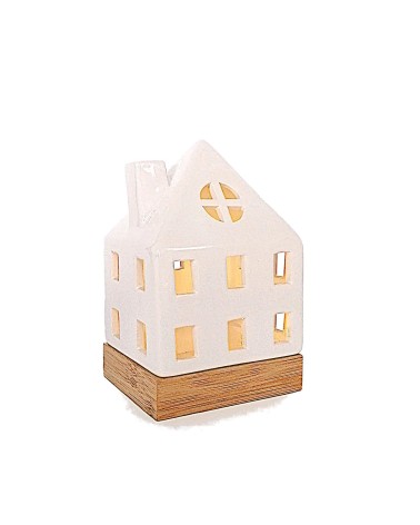 Lichthaus - Teelicht Haus - Dekoration Weihnachten - weiss-glänzend - 17.7 cm beleuchtet