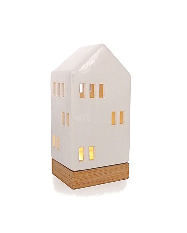 Lichthaus - Teelicht Haus - Dekoration Weihnachten - weiss-glänzend - 22,5 cm beleuchtet