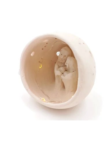 Kleine Kugel-Krippe aus Ton - Weihnachtskrippe Maria, Josef & Kind Szene 2 für Weihnachten seiltich