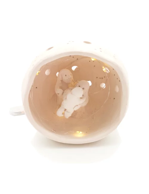 Kleine Kugel-Krippe aus Ton - Weihnachtskrippe Maria, Josef & Kind Szene 4 für Weihnachten beleuchtet