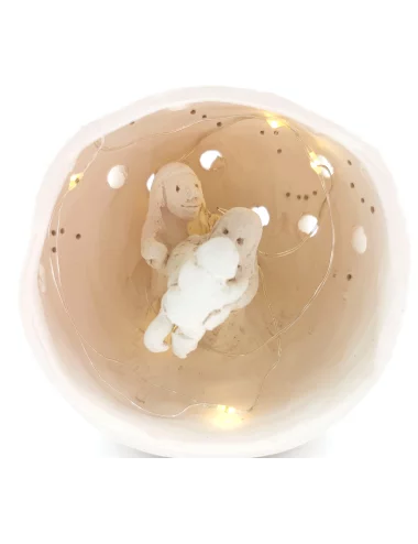 Kleine Kugel-Krippe aus Ton - Weihnachtskrippe Maria, Josef & Kind Szene 4 für Weihnachten