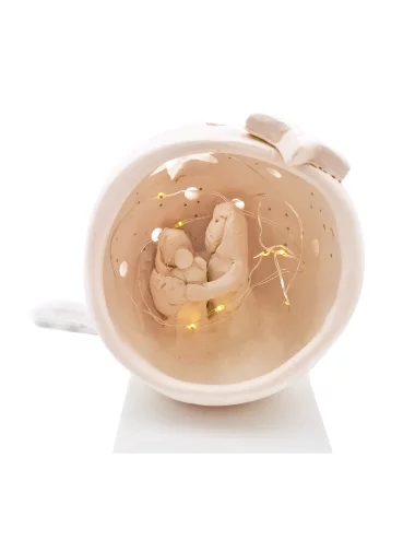 Kleine Kugel-Krippe aus Ton - Weihnachtskrippe Maria, Josef & Kind Szene 2 für Weihnachten