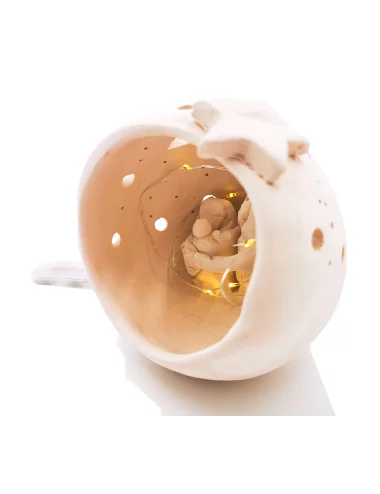 Kleine Kugel-Krippe aus Ton - Weihnachtskrippe Maria, Josef & Kind Szene 2 für Weihnachten seitlich