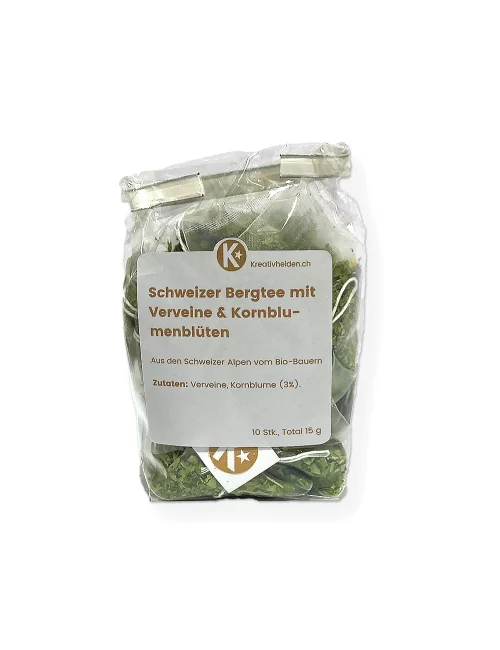 Schweizer Bergtee mit Eisenkraut & Kornblumenblüten - Tee aus der Schweiz verpackt