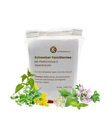 Schweizer Familientee mit Pfefferminze & Alpenkräutern - Tee aus der Schweiz mit Teebeutel mit Kräutern