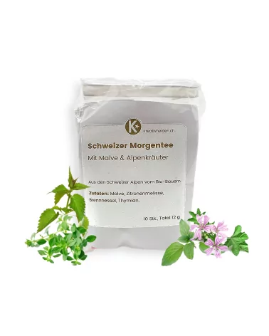 Schweizer Morgentee mit Malve & Alpenkräutern - Tee aus der Schweiz mit Teebeutel ohne Bild Beutel